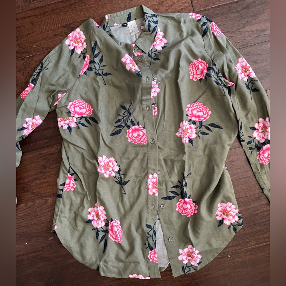 Divided Olive Green Floral Button Down Shirt